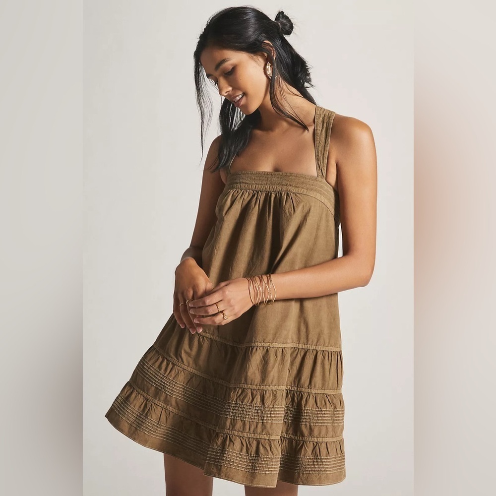 Anthropologie Olive Brown Mini Sundress